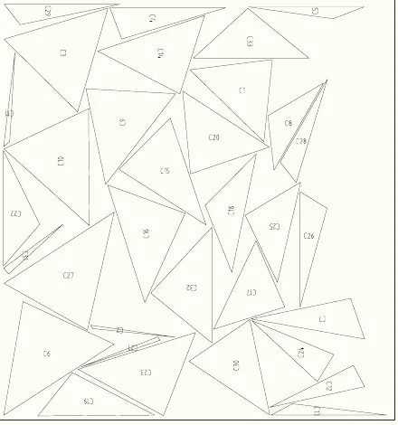 Nested CNC cutting layout of numbered triangular panels
