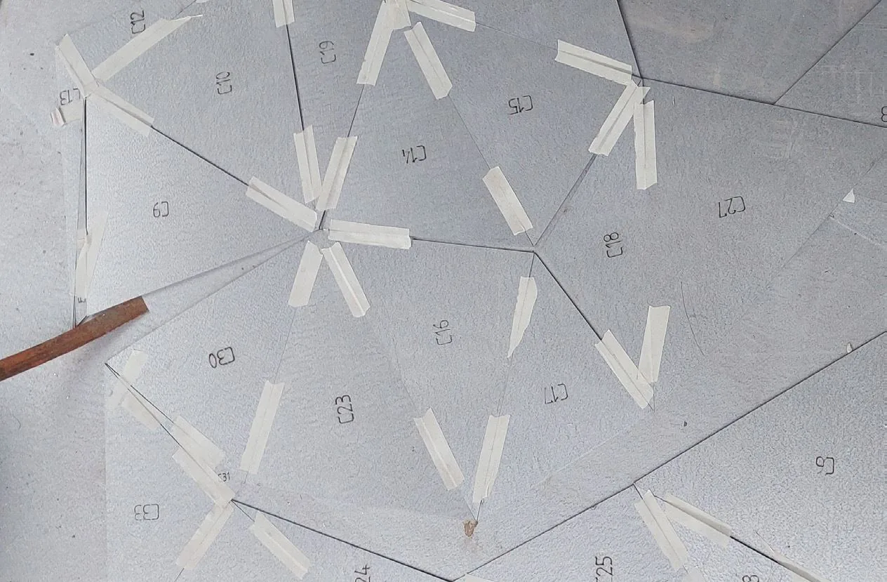 Numbered panels taped together during mapping