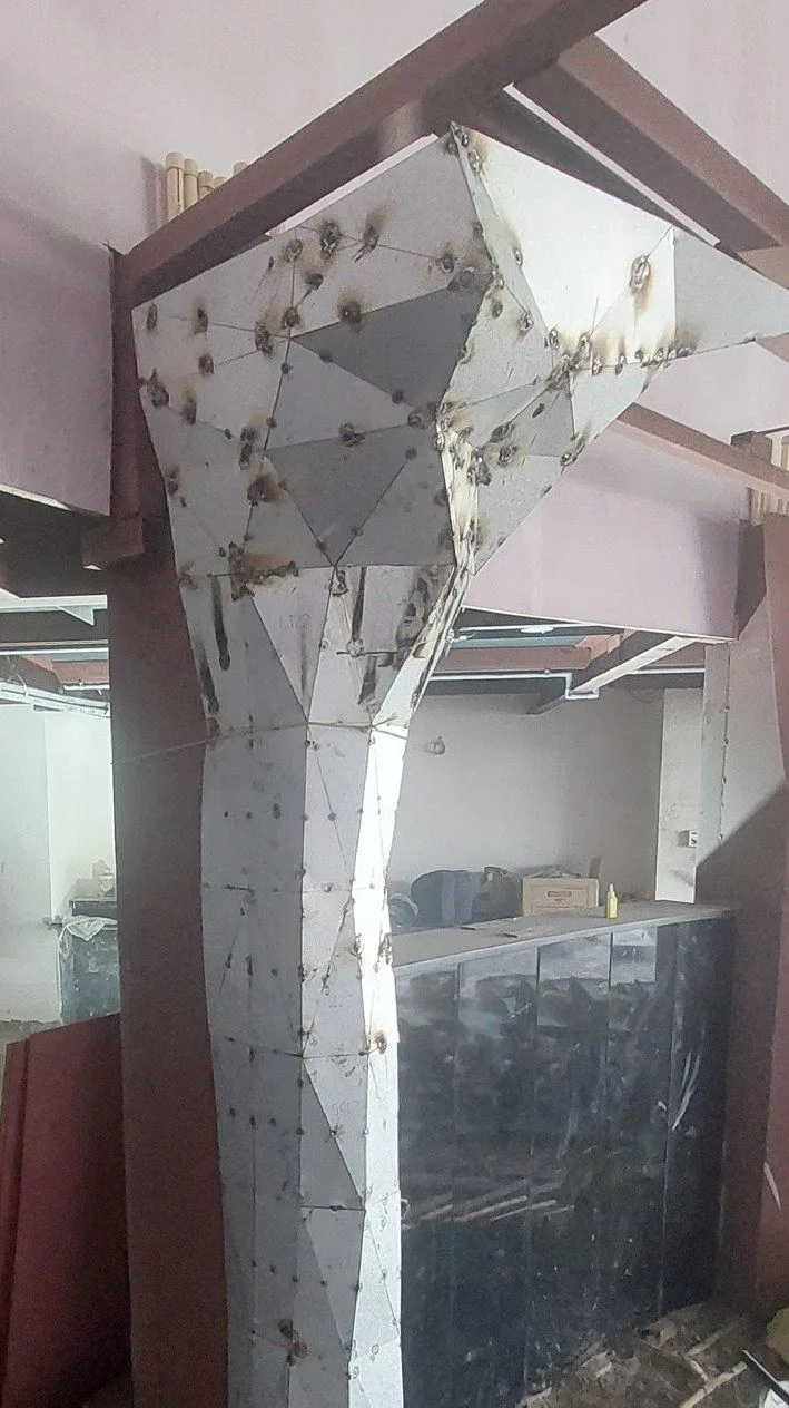 Tree column being fabricated from mapped panels